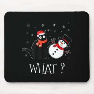 Funny Black Cat Pushing Snowman Christmas Winter C Mouse Mat