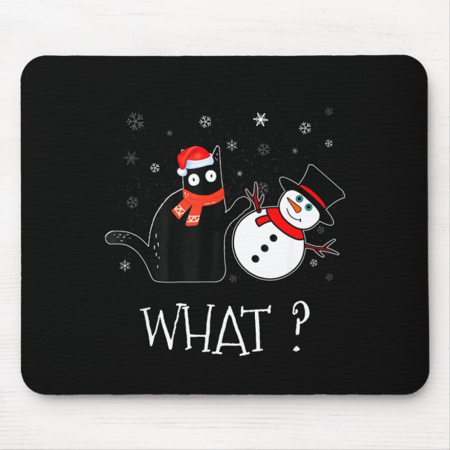 Funny Black Cat Pushing Snowman Christmas Winter C Mouse Mat (Front)