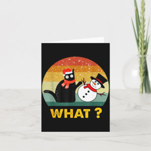Funny Black Cat Pushing Snowman Xmas Winter Costum Card