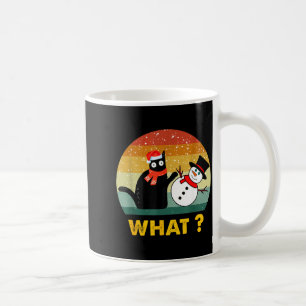 Funny Black Cat Pushing Snowman Xmas Winter Costum Coffee Mug