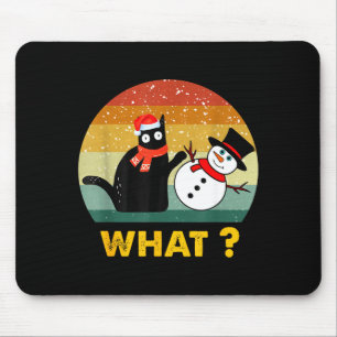 Funny Black Cat Pushing Snowman Xmas Winter Costum Mouse Mat
