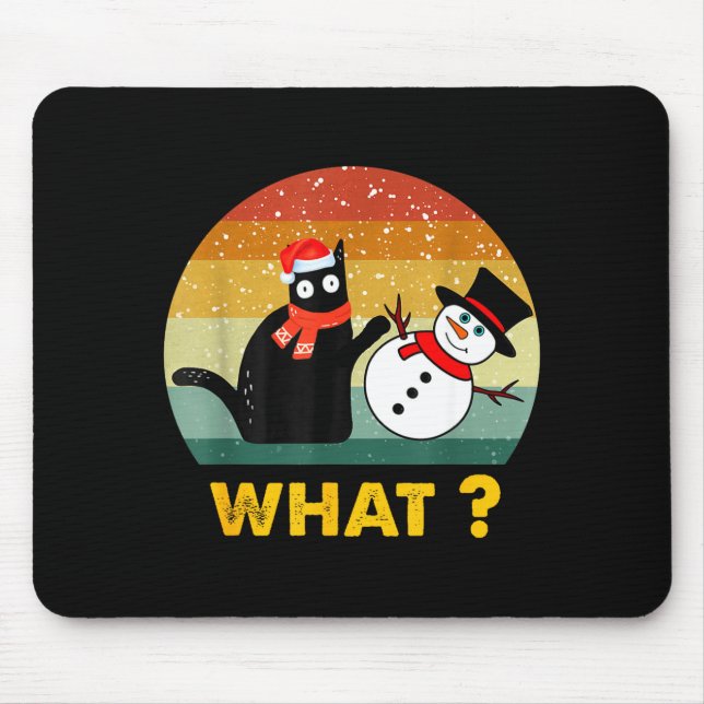 Funny Black Cat Pushing Snowman Xmas Winter Costum Mouse Mat (Front)