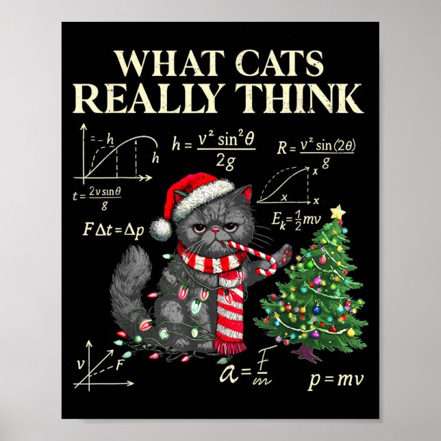 Funny Black Cat Pushing Xmas Tree Over Cats Physic Poster (Front)