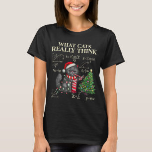 Funny Black Cat Pushing Xmas Tree Over Cats Physic T-Shirt