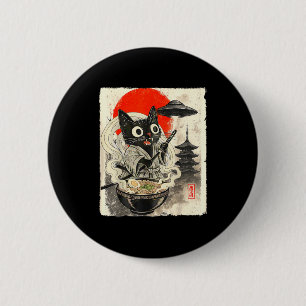 Funny Black Cat Ramen Alien Ufo Abduction Japanese 6 Cm Round Badge