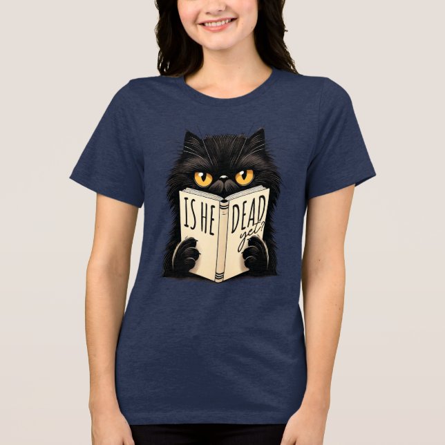 Funny Black Cat Reading Book Lover Design Tri-Blend Shirt (Front)