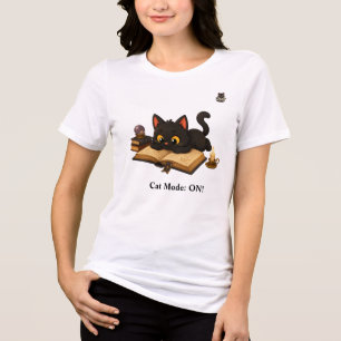 Funny Black Cat Reading Books Graphic Tee
