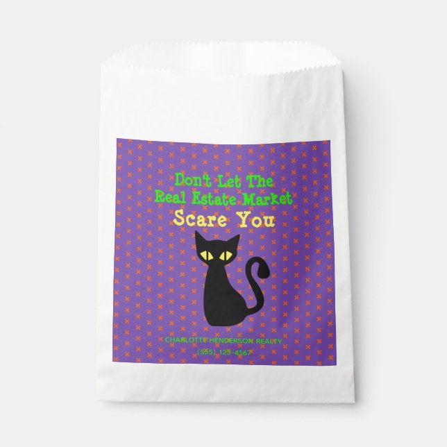 Funny Black Cat Real Estate Halloween Treat Favour Bags (Front)