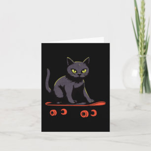 Funny Black Cat Riding A Skateboard Lazy Retro Card
