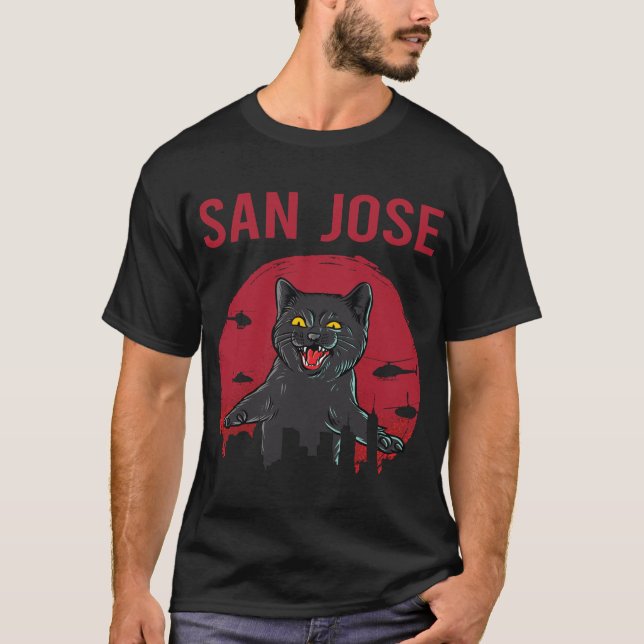 Funny Black Cat San Jose T-Shirt (Front)