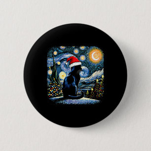 Funny Black Cat Santa Hat Christmas Night Merry Ch 6 Cm Round Badge