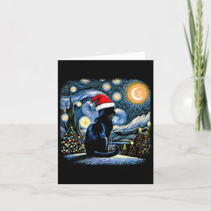 Funny Black Cat Santa Hat Christmas Night Merry Ch Card