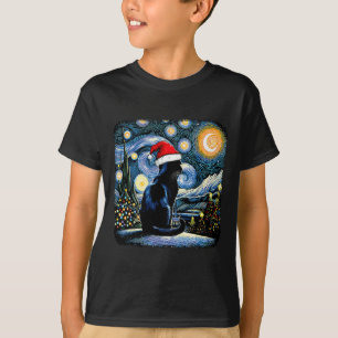 Funny Black Cat Santa Hat Christmas Night Merry Ch T-Shirt