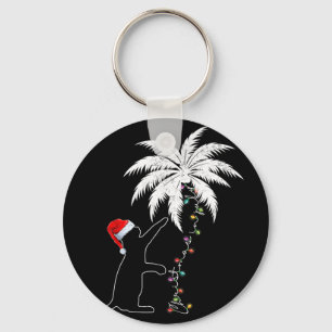 Funny Black Cat Santa Hat Hawaiian Christmas In Ju Key Ring