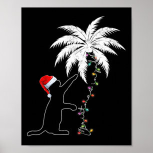 Funny Black Cat Santa Hat Hawaiian Christmas In Ju Poster