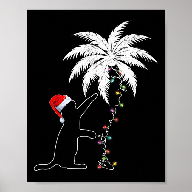 Funny Black Cat Santa Hat Hawaiian Christmas In Ju Poster (Front)