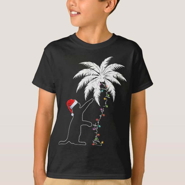 Funny Black Cat Santa Hat Hawaiian Christmas In Ju T-Shirt (Front)