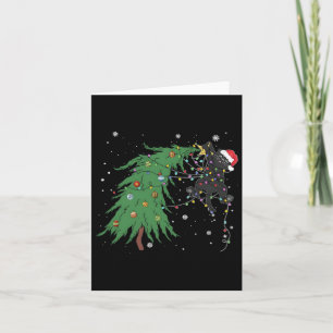 Funny Black Cat Santa Tangled Up In Christmas Tree Card