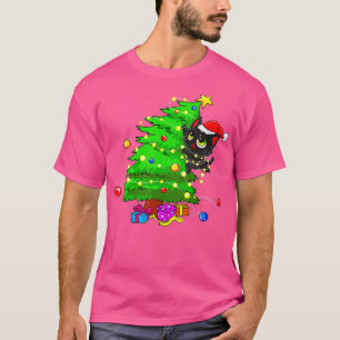Funny Black Cat Santa Tree Christmas Lights Pajama T-Shirt