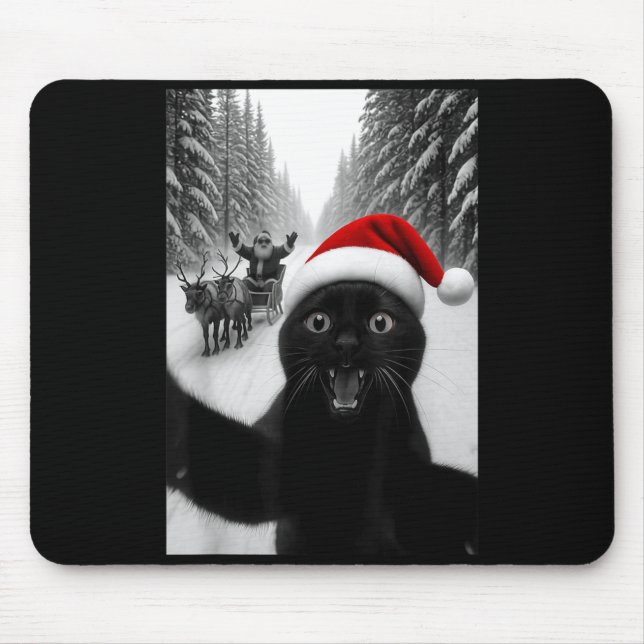 Funny Black Cat Selfie With Santa Christmas Men Wo Mouse Mat (Front)