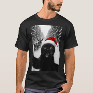Funny Black Cat Selfie With Santa Christmas Men Wo T-Shirt