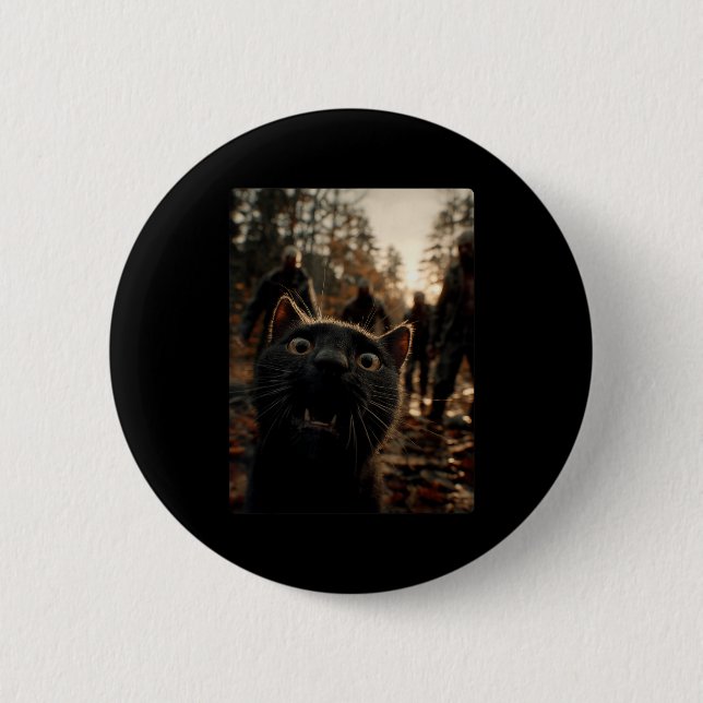Funny Black Cat Selfie With Zombies Feline Animal  6 Cm Round Badge (Front)