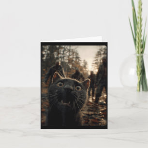 Funny Black Cat Selfie With Zombies Feline Animal Card