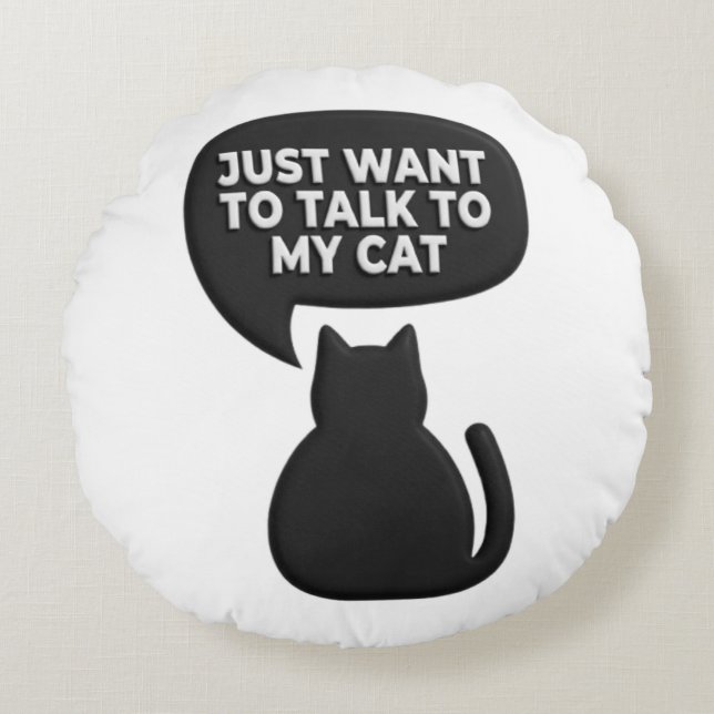 Funny Black Cat Silhouette Cushion| Sarcastic Pet  Round Cushion (Front)