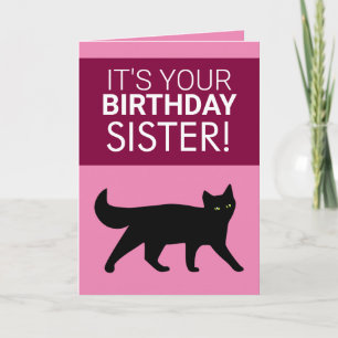 Funny Black Cat Sister Birthday Card