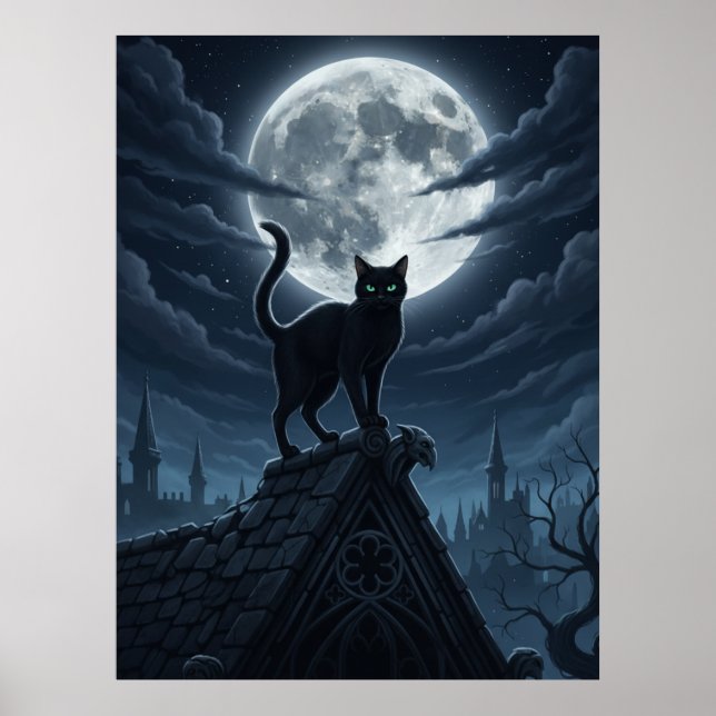 Funny Black Cat Sitting In The Clouds Poster (Front)