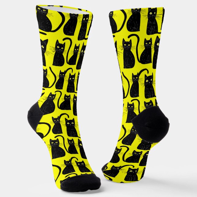 Funny Black Cat Socks (Angled)
