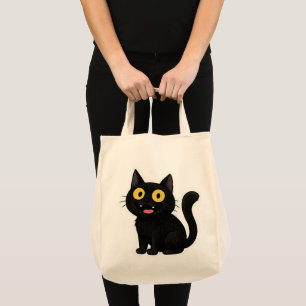  Funny Black Cat Sticker with Yellow Eyes Tote Bag