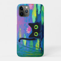 Funny Black Cat Swimming in Pond | Quirky Art
