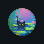 Funny Black Cat Swimming in Pond | Quirky Art Magnet<br><div class="desc">This cat plays by its own rules. Completely unbothered and defying all feline stereotypes, this cool black cat is enjoying a serene dip in the pond. It's a hilarious and quirky design for black cat owners, lovers of weird art, and anyone who marches to the beat of their own drum....</div>