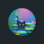 Funny Black Cat Swimming in Pond | Quirky Art Magnet<br><div class="desc">This cat plays by its own rules. Completely unbothered and defying all feline stereotypes, this cool black cat is enjoying a serene dip in the pond. It's a hilarious and quirky design for black cat owners, lovers of weird art, and anyone who marches to the beat of their own drum....</div>