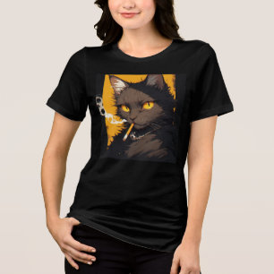 Funny black cat t-shirt, smoking cigarette Tri-Blend shirt