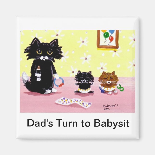 Funny Black Cat Tabby Art Magnet Creationarts (Front)