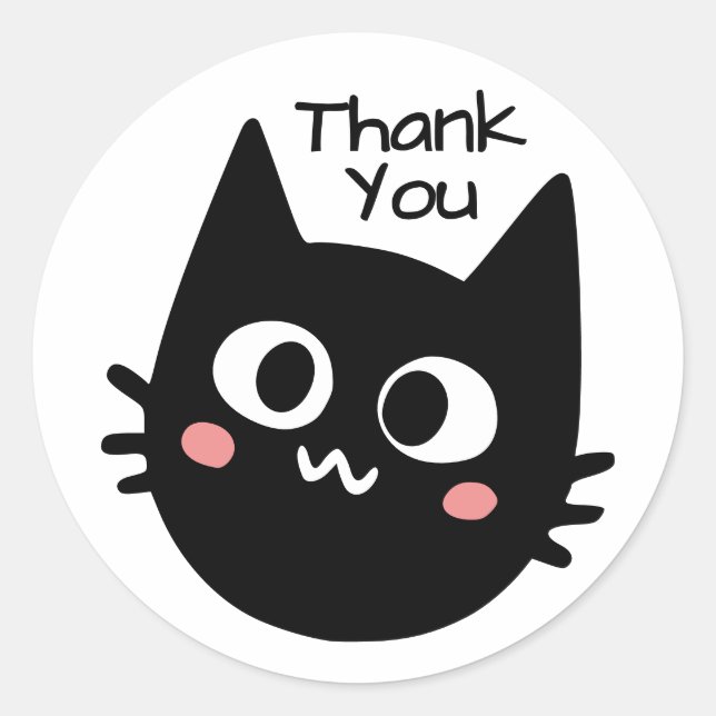 Funny Black Cat Thank You  Classic Round Sticker (Front)