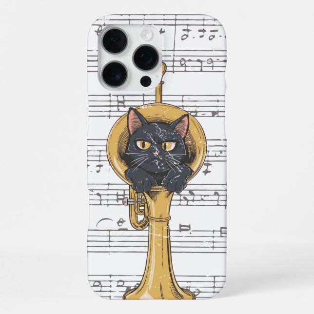 Funny Black Cat Trumpeter Gift iPhone Case (Back)