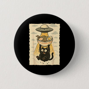 Funny Black Cat Ufo Ramen Alien Abduction Graphic  6 Cm Round Badge