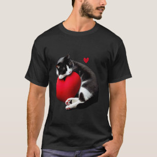 Funny Black Cat Valentine's Day Heart Cat T-Shirt