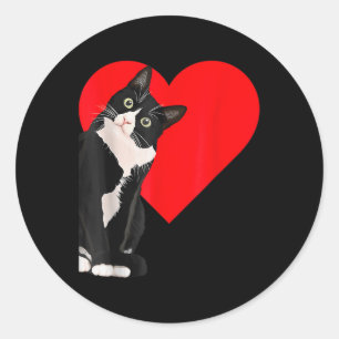 Funny Black Cat Valentines Day Heart Tuxedo Cat Lo Classic Round Sticker