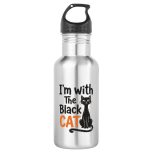Funny Black Cat Vintage Engraving Halloween Design 532 Ml Water Bottle