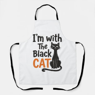 Funny Black Cat Vintage Engraving Halloween Design Apron