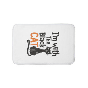Funny Black Cat Vintage Engraving Halloween Design Bath Mat