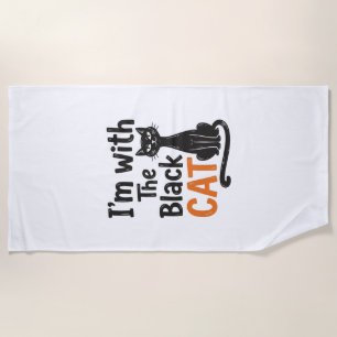 Funny Black Cat Vintage Engraving Halloween Design Beach Towel