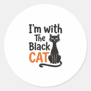 Funny Black Cat Vintage Engraving Halloween Design Classic Round Sticker