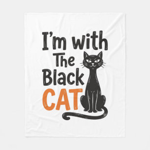 Funny Black Cat Vintage Engraving Halloween Design Fleece Blanket