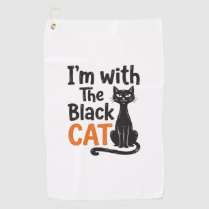 Funny Black Cat Vintage Engraving Halloween Design Golf Towel