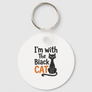 Funny Black Cat Vintage Engraving Halloween Design Key Ring